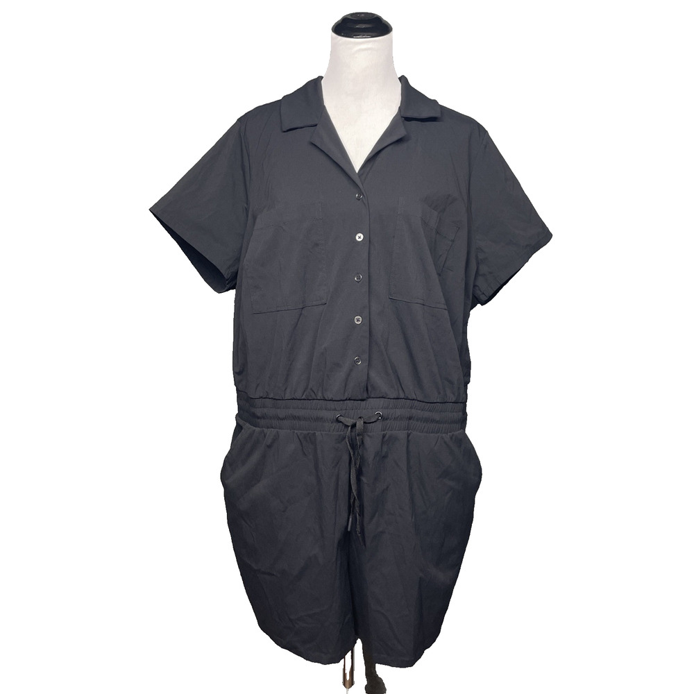 TRU by Torrid Plus Sz 2/2X Black Short Slv Button Romper Drawstring Waist